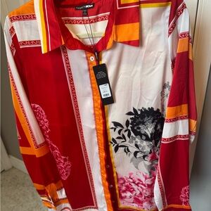 Fashion Nova Red and Orange Satin Shirt